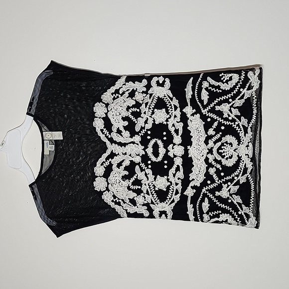 Odille Anthropologie Archival Collection  Mesh Lace Cap Sleeve Sexy Flirty Top - Picture 1 of 8